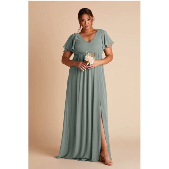 Birdy Grey Hannah Empire Dress Chiffon Sea Glass Green Sz Large Womens Short Sle - Picture 1 of 13